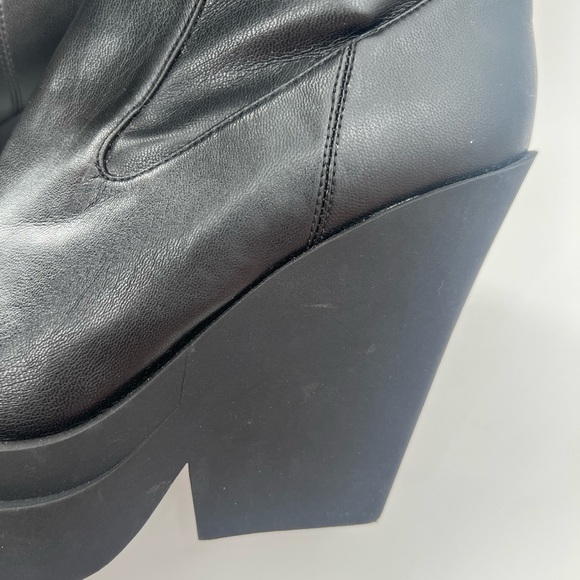 Gia Borghini Texan Black Leather Chunky Platform Sock Square Toe Boots - Picture 11 of 13